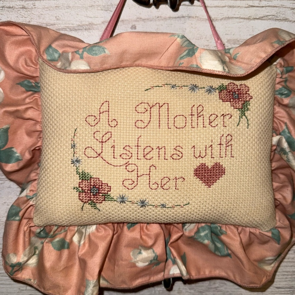 Embroidered 'A Mother Listens with Her Heart' Decorative Pillow